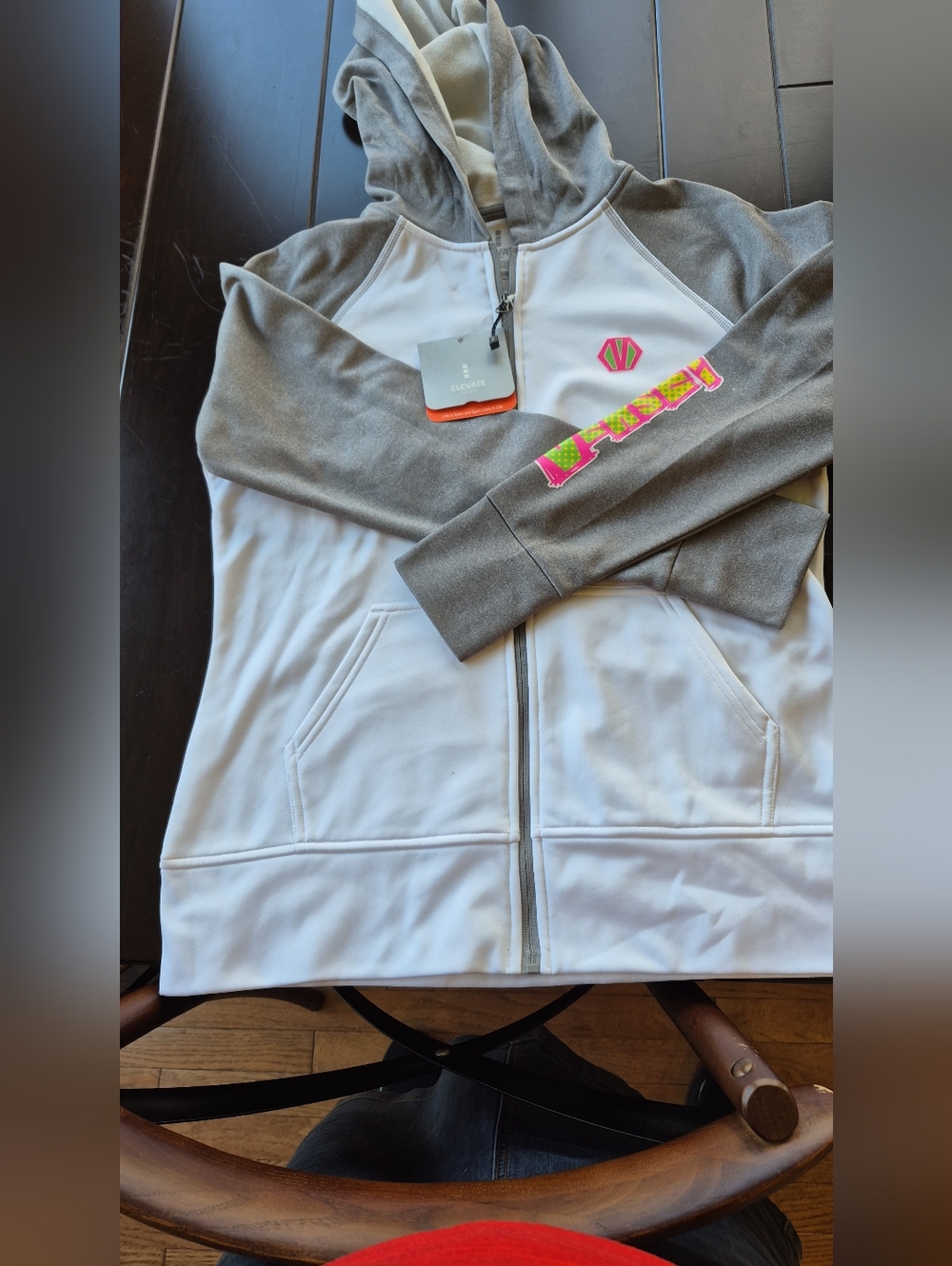 Women's Zip Hoodie - Gray & White with Pink Accent